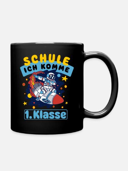 Einschulung Schulkind 1. Klasse Astronaut Weltall - Tasse einfarbig - Schwarz