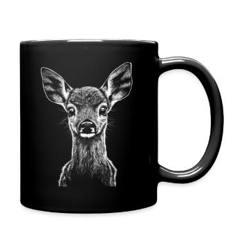 Reh Portrait Waldtier Wildtier Rehe Rehkitz - Tasse einfarbig - Schwarz - Rechts