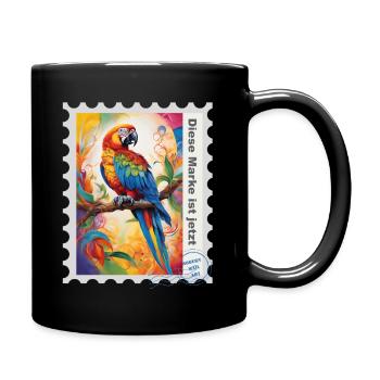 Airbrush-Illustration "Papagei 01" DE - Tasse einfarbig - Schwarz - Rechts