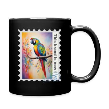 Airbrush-Illustration "Papagei 10" EN - Tasse einfarbig - Schwarz - Rechts