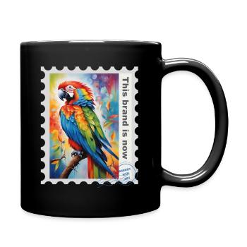 Airbrush-Illustration "Papagei 11" EN - Tasse einfarbig - Schwarz - Rechts