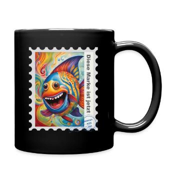 Airbrush-Illustration "Fische 03" DE - Tasse einfarbig - Schwarz - Rechts