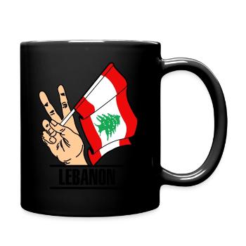 Flagge Libanon Friedenszeichen Text LIBANON - Tasse einfarbig - Schwarz - Rechts