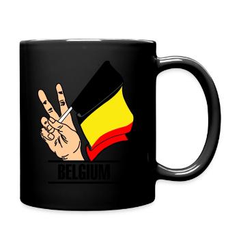 Drapeau Belgique signe de paix texte BELGIQUE - Mug uni - noir - Droite