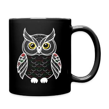 bunte Eule - Tasse einfarbig - Schwarz - Rechts