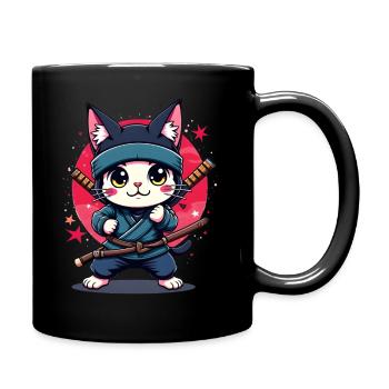 Japanese Kawaii Ninja Cat - Full Colour Mug - black - Right