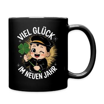 Schornsteinfeger Silvester Kleeblatt Glücksbringer - Tasse einfarbig - Schwarz - Rechts