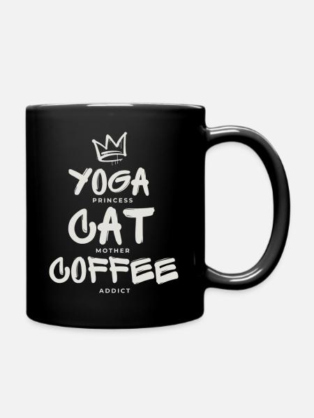 Yoga princess cat mother and coffee addict - Full Colour Mug - black