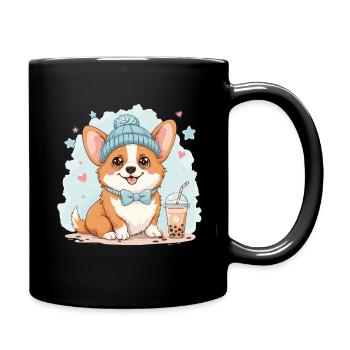 Bubble Tea Corgi Hund Beanie Hundebesitzer Lustig - Tasse einfarbig - Schwarz - Rechts