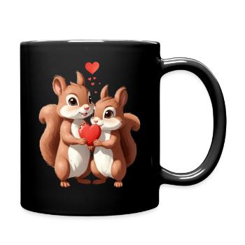 Couple Squirrel Holding Heart - Full Colour Mug - black - Right