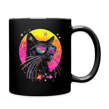 Schwarze Katze Neon 80er Jahre Sonnenbrille Cool - Tasse einfarbig - Schwarz - Rechts