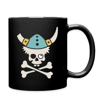 Totenkopf mit Wikingerhelm - Tasse einfarbig - Schwarz - Rechts