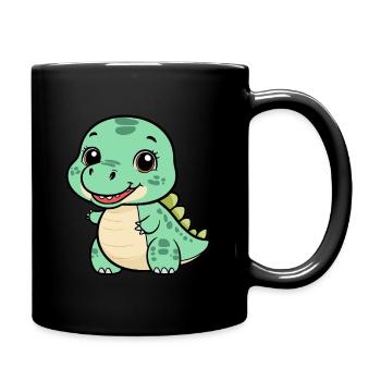 Cute Dino with a Grin - Green - Full Colour Mug - black - Right