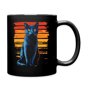 Russisch Blau Katze Vintage Portrait Silhouette - Tasse einfarbig - Schwarz - Rechts
