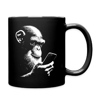 chimp playing with his phone - Full Colour Mug - black - Right