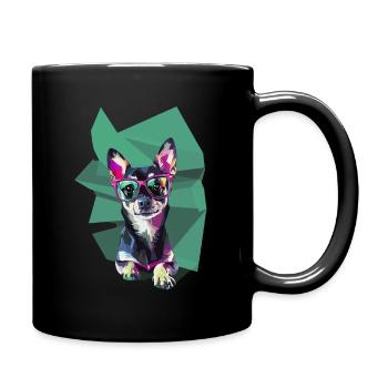 Colorful polygon dog with glasses - Full Colour Mug - black - Right
