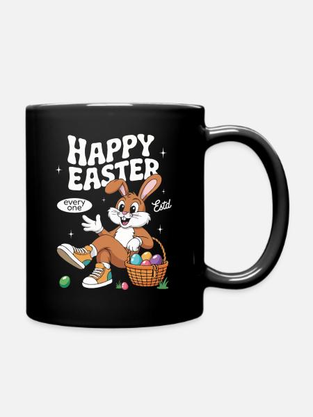 Frohe Ostern Osterhase Vintage - Tasse einfarbig - Schwarz
