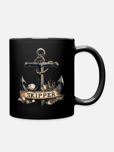 Skipper Anchor Boat Motorboat Sailboat - Full Colour Mug - black