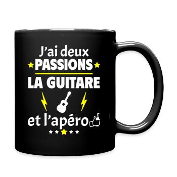 J'ai deux passions guitare apéro, fête des pères - Mug uni - noir - Droite