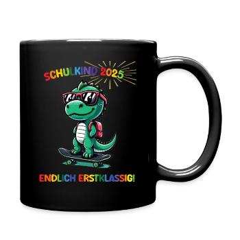 Cooler Dino Skateboarder Einschulung Geschenk 2025 - Tasse einfarbig - Schwarz - Rechts