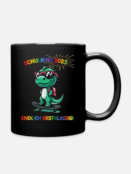 Cooler Dino Skateboarder Einschulung Geschenk 2025 - Tasse einfarbig - Schwarz