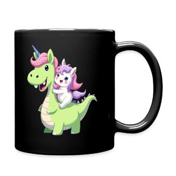 Niedlicher Einhorn-Reit-Dinosaurier – Kawaii Fantasy Art - Tasse einfarbig - Schwarz - Rechts