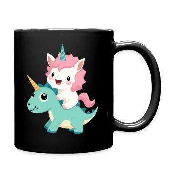 Kawaii Einhorn Reiten Dino – Niedliches Fantasietier - Tasse einfarbig - Schwarz - Rechts