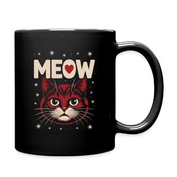 Herz-Meow: Katze mit großen Augen - Tasse einfarbig - Schwarz - Rechts