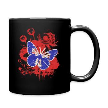 Vintage Schmetterling mit Blumen - Tasse einfarbig - Schwarz - Rechts