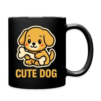 Cute Dog Holding Bone – Kawaii Puppy Design Art - Full Colour Mug - black - Right