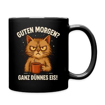 Good Morning Very Thin Saying Cat Coffee - Full Colour Mug - black - Right