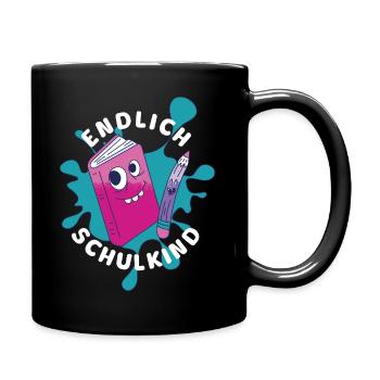 Endlich Schulkind - Einschulung Schulanfang - Tasse einfarbig - Schwarz - Rechts