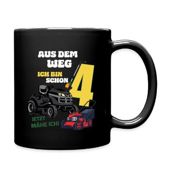 4. Geburtstag - Junge 4 Jahre Rasenmäher Traktor - Tasse einfarbig - Schwarz - Rechts
