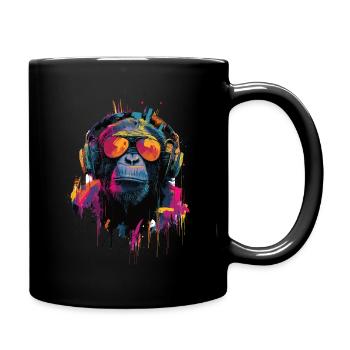 DJ Affe mit Kopfhörern Shirt - Tasse einfarbig - Schwarz - Rechts