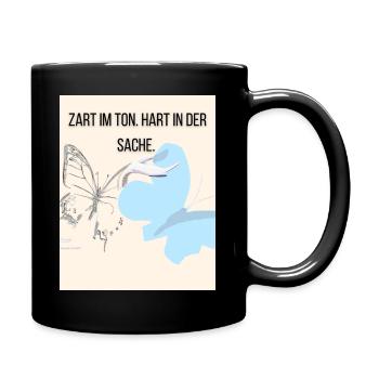 Sanfte Empathie mit Schmetterling und Storch - Tasse einfarbig - Schwarz - Rechts