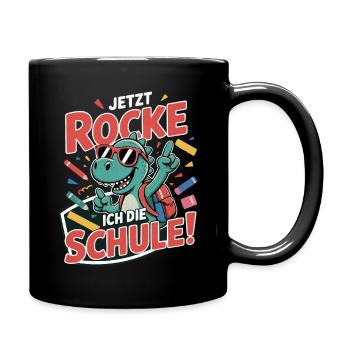 Dino T-Shirt Einschulung – Jetzt rocke ich Schule - Tasse einfarbig - Schwarz - Rechts