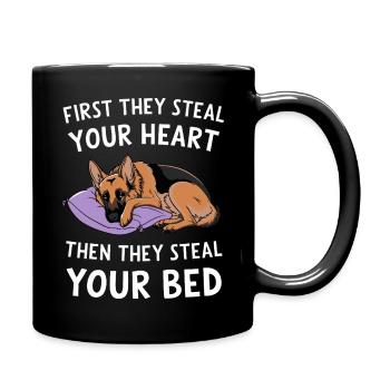German Shepherd Steals Heart and Bed - Full Colour Mug - black - Right