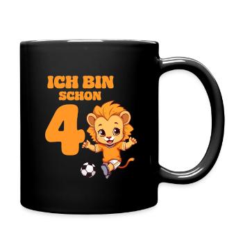 Fußball Geburtstag Löwe Sternzeichen 4 Jahre Junge - Tasse einfarbig - Schwarz - Rechts