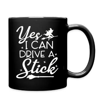 Whimsical Witch Riding Broom Illustration - Full Colour Mug - black - Right