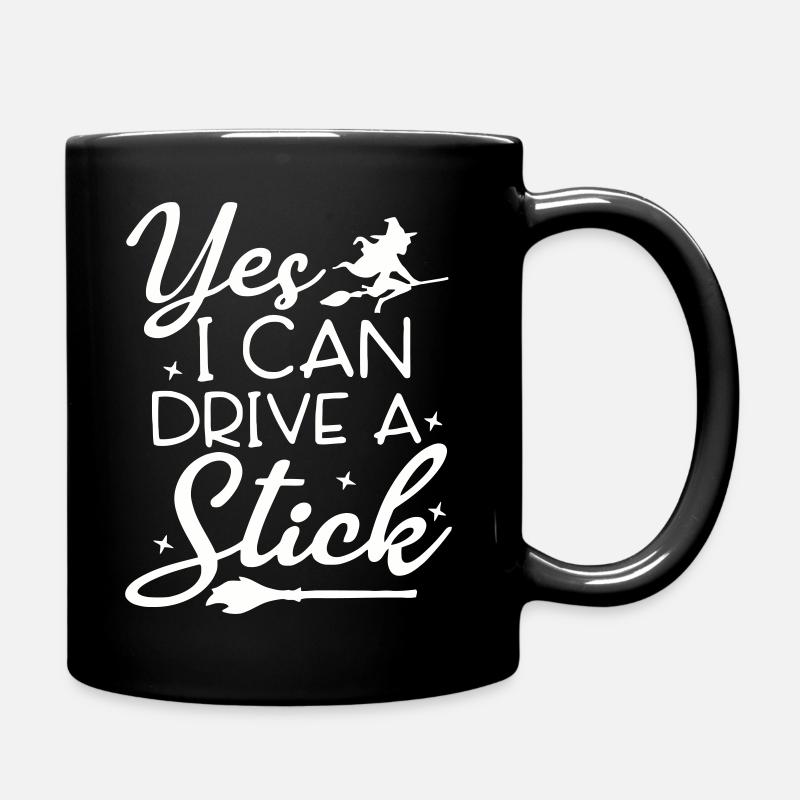Whimsical Witch Riding Broom Illustration - Full Colour Mug - black