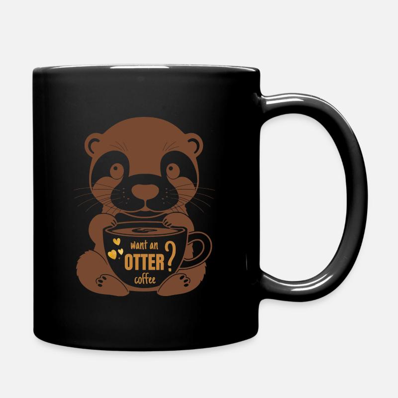 Otter, süß mit Kaffeetasse "want an OTTER coffee" - Tasse einfarbig - Schwarz
