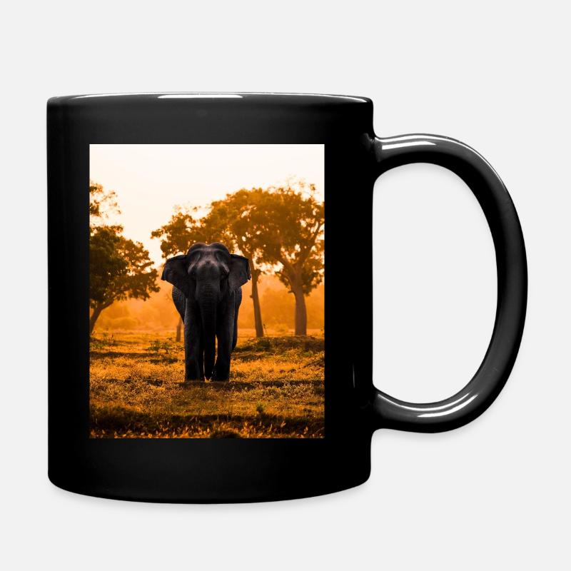 éléphant-arbre-coucher de soleil-lever de soleil - Mug uni - noir