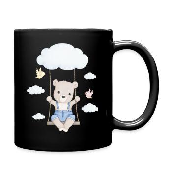petit ours mignon sur une balançoire - Mug uni - noir - Droite