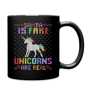 Unicorn Ugly Christmas Sweater Santa is fake - Full Colour Mug - black - Right