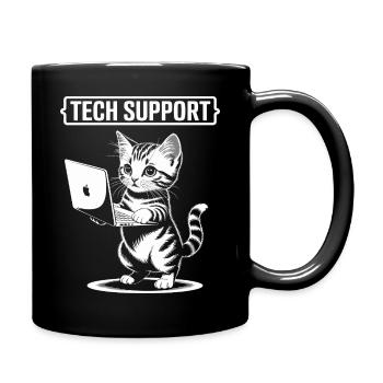 Funny Tech Support Cute Cat Ironic IT - Full Colour Mug - black - Right