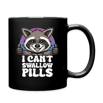I Can't Swallow Pills Raccoon - Full Colour Mug - black - Right
