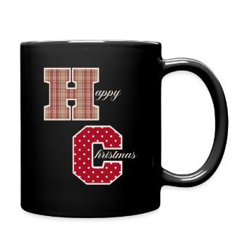 "Happy Christmas" letters with Christmas pattern - Full Colour Mug - black - Right