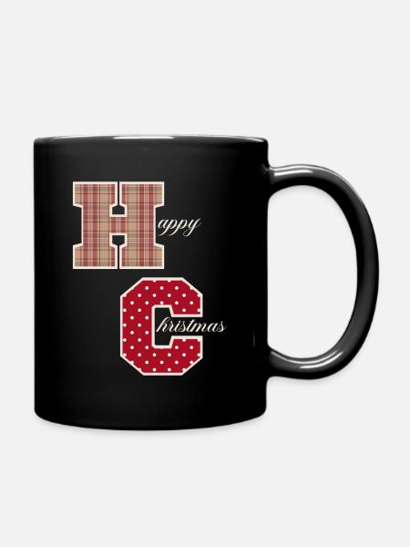 "Happy Christmas" Buchstaben mit Weihnachtsmuster - Tasse einfarbig - Schwarz