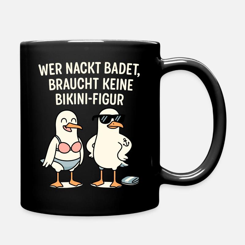 Nackt badet Bikini-Figur Spruch - Tasse einfarbig - Schwarz
