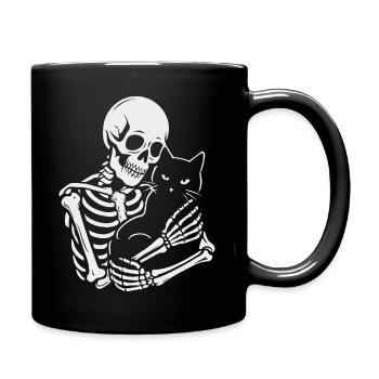 Skelett streichelt schwarze Katze - Tasse einfarbig - Schwarz - Rechts